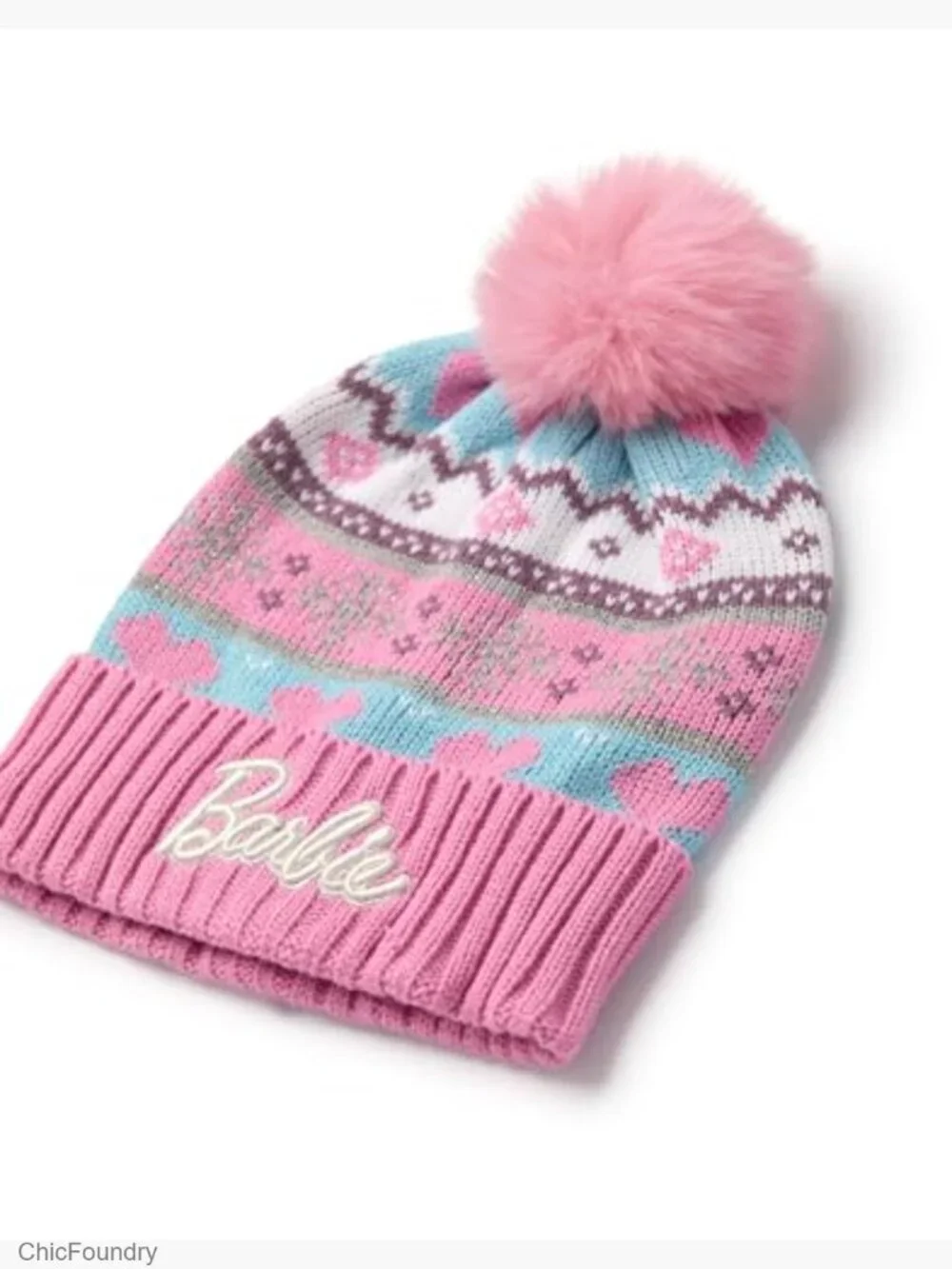 Girls Fair Isle Knit Beanie and Gloves Winter Set Accessory